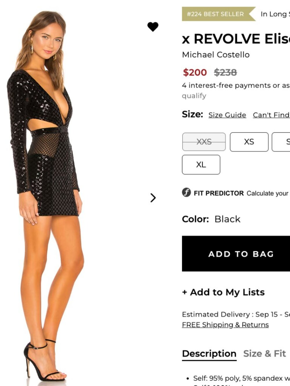 NWT Black REVOLVE Elise Mini Dress Michael Costello Small